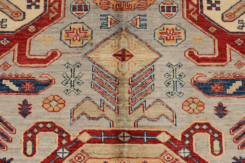 9x12 Light Gray and Multicolor Kazak Tribal Rug