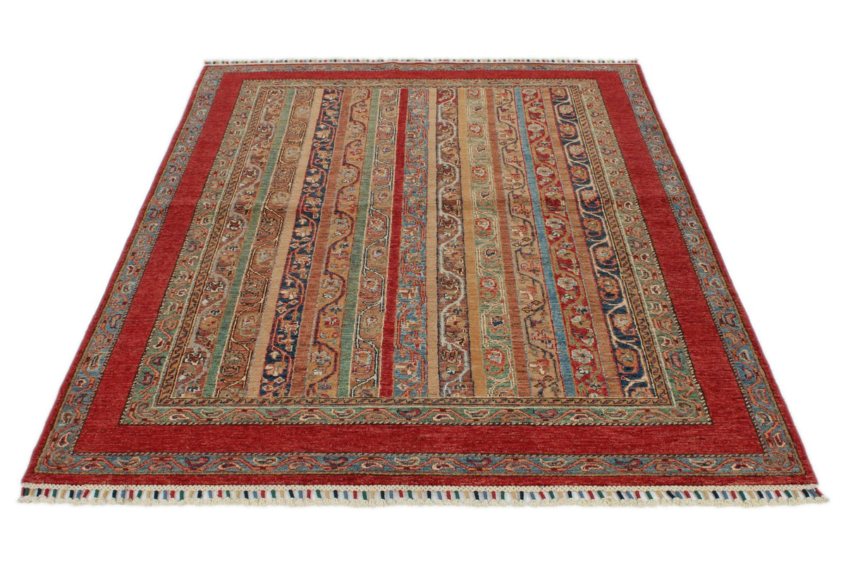 5x7 Red and Multicolor Tribal Rug