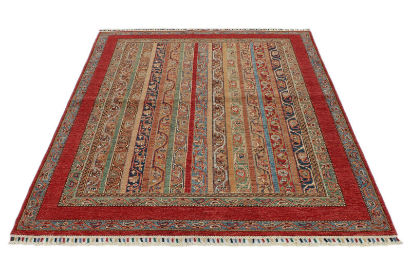 5x7 Red and Multicolor Tribal Rug