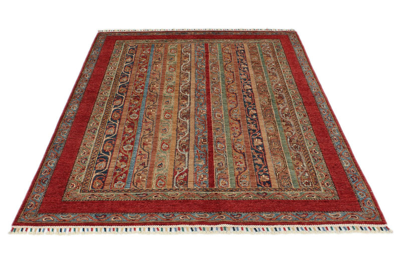 5x7 Red and Multicolor Tribal Rug