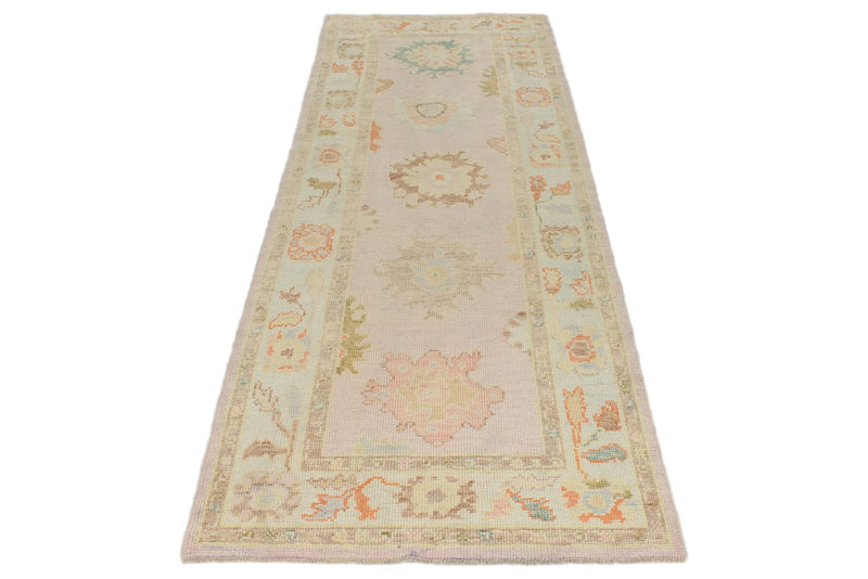 3x9 Light Purple and Light Blue Turkish Oushak Runner