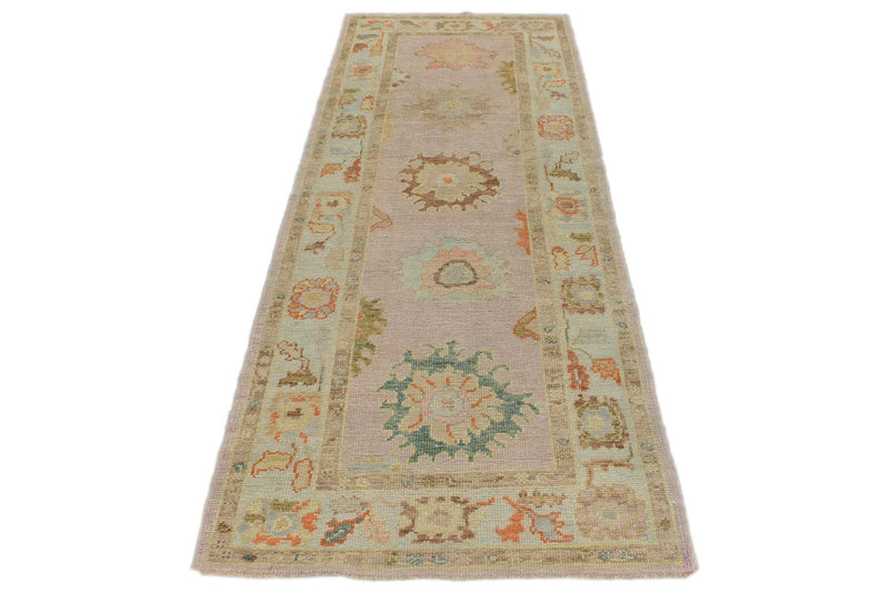 3x9 Light Purple and Light Blue Turkish Oushak Runner