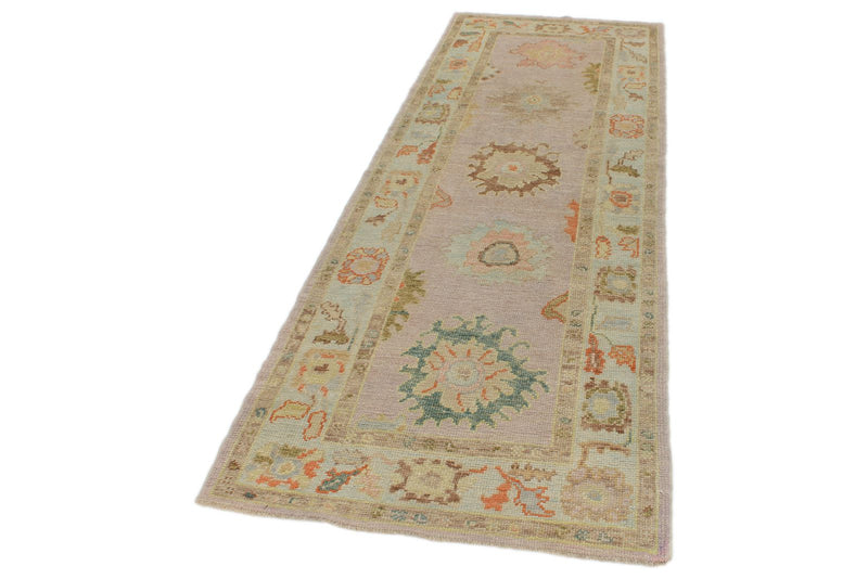 3x9 Light Purple and Light Blue Turkish Oushak Runner