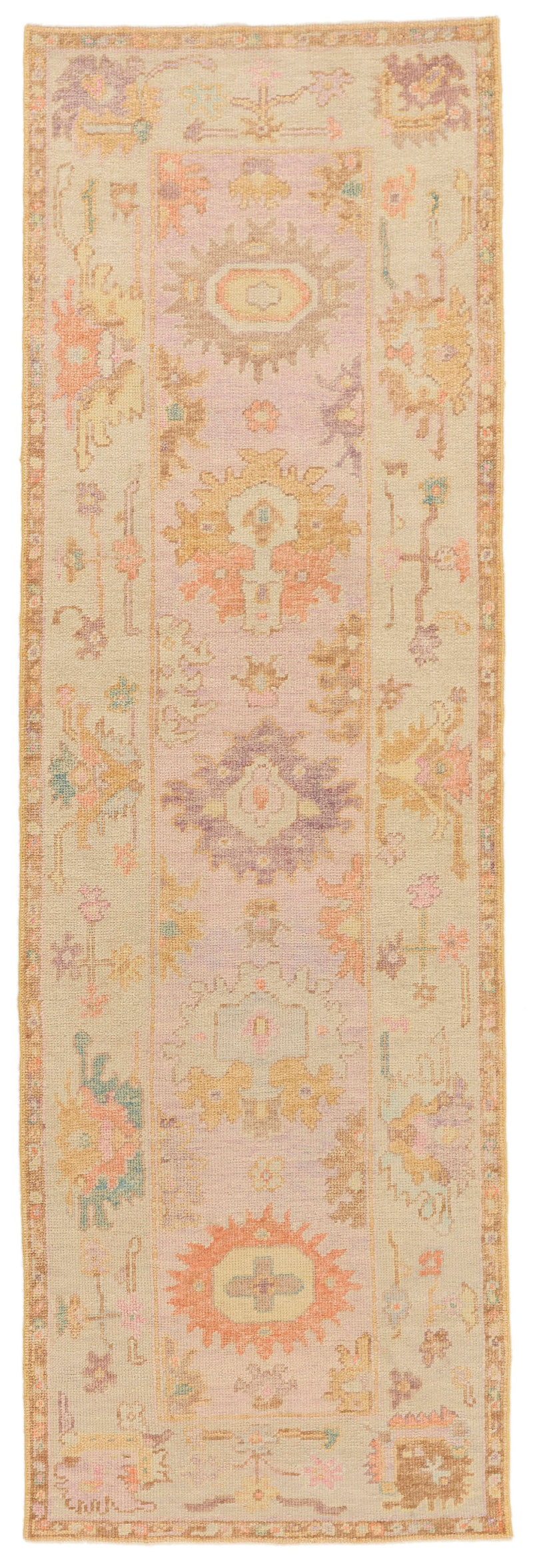 3x9 Light Purple and Light Gray Turkish Oushak Runner