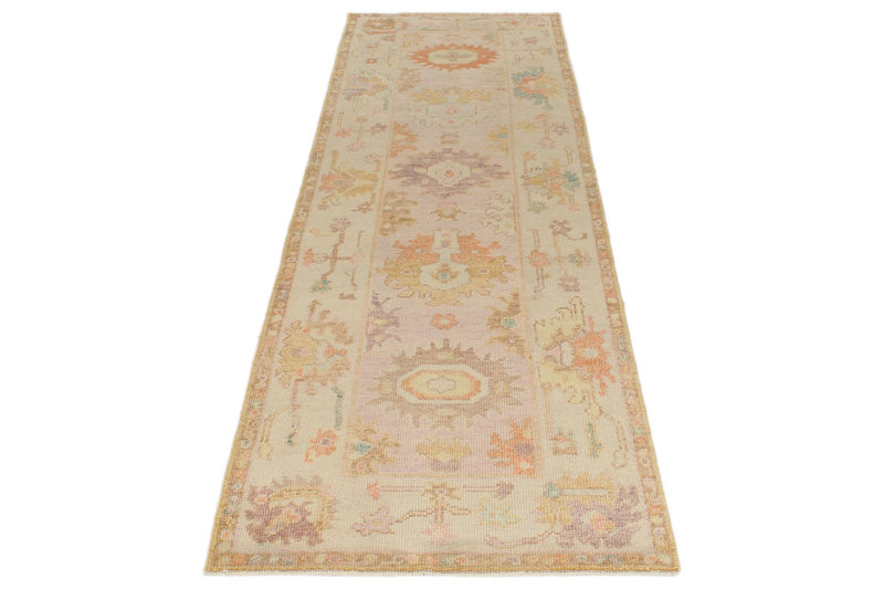 3x9 Light Purple and Light Gray Turkish Oushak Runner