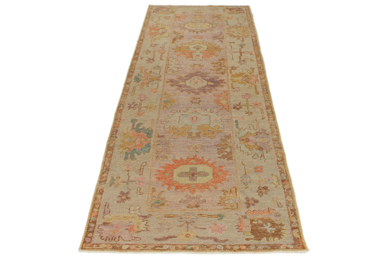 3x9 Light Purple and Light Gray Turkish Oushak Runner