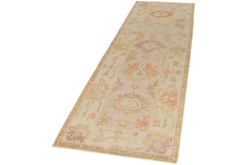 3x9 Light Purple and Light Gray Turkish Oushak Runner