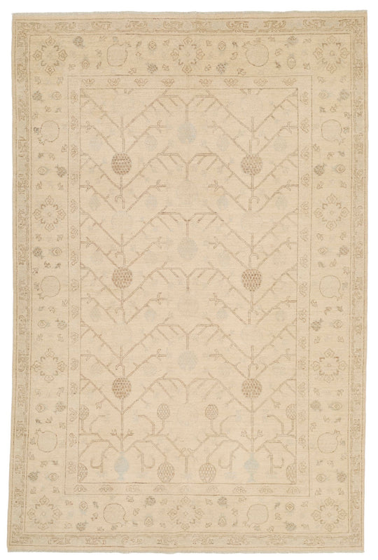 6x9 Brown and Ivory Turkish Oushak Rug
