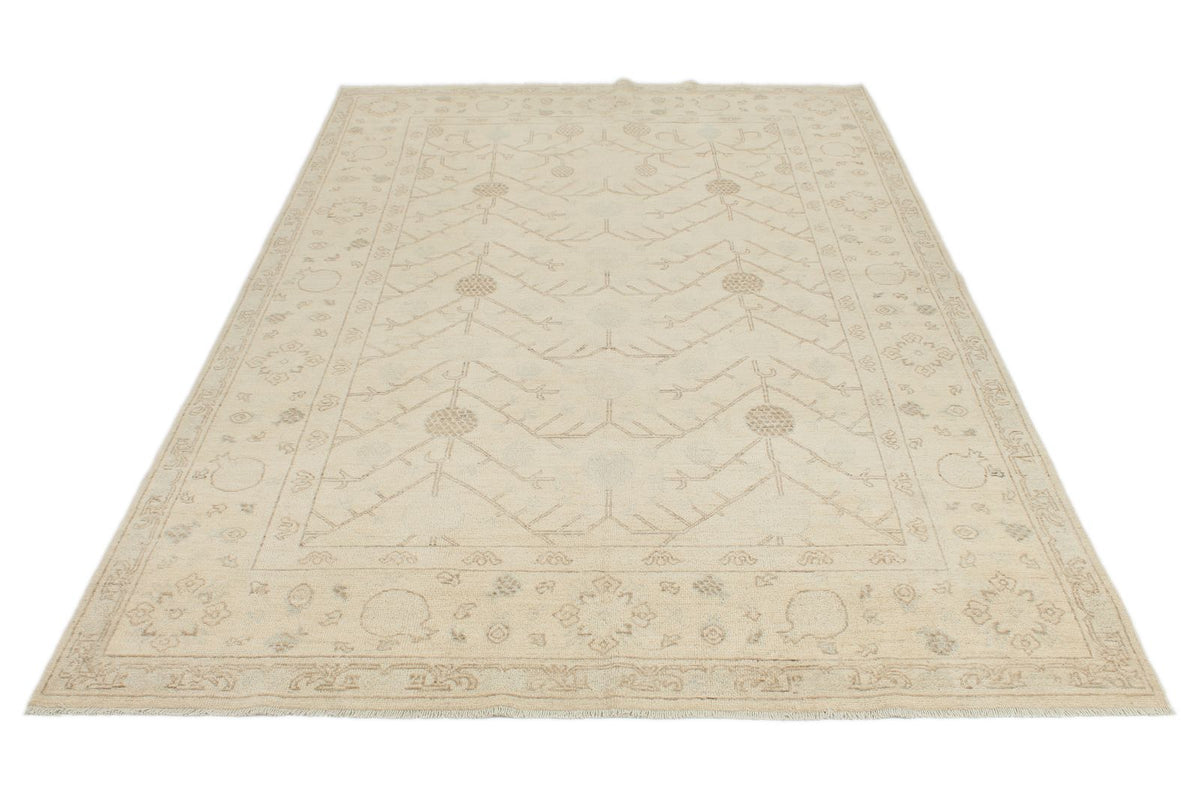 6x9 Brown and Ivory Turkish Oushak Rug