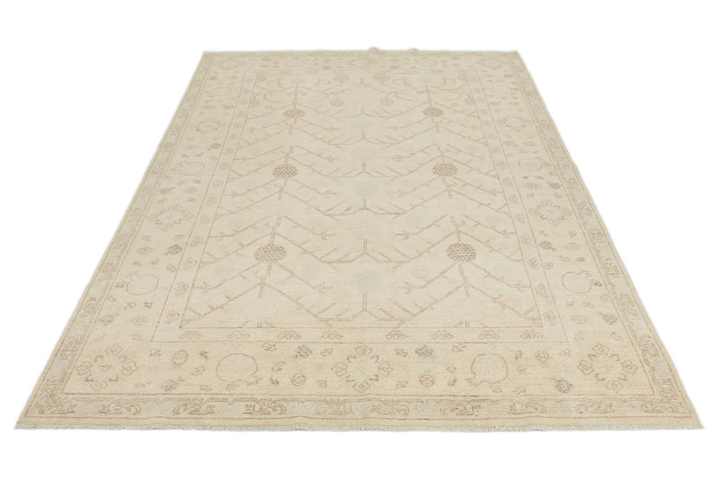 6x9 Brown and Ivory Turkish Oushak Rug