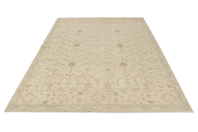 6x9 Brown and Ivory Turkish Oushak Rug