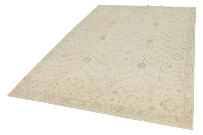 6x9 Brown and Ivory Turkish Oushak Rug