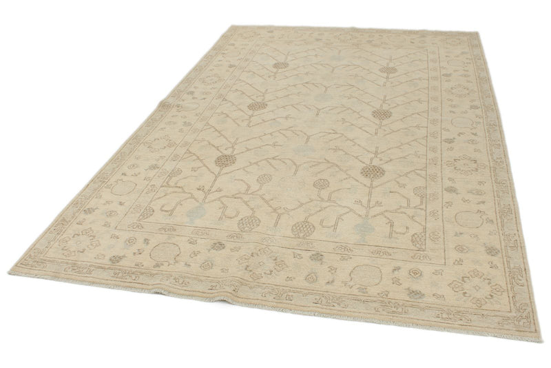 6x9 Brown and Ivory Turkish Oushak Rug