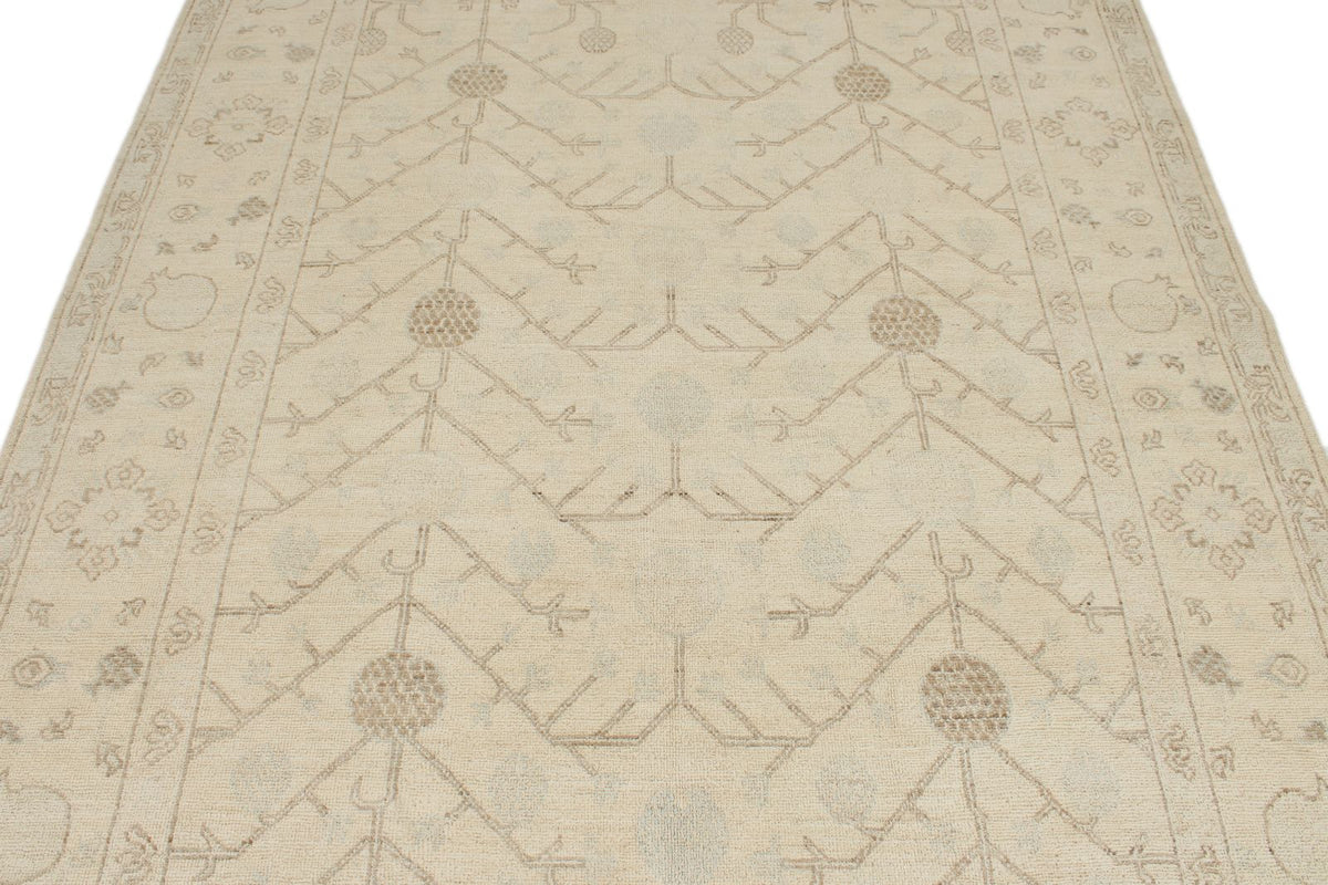 6x9 Brown and Ivory Turkish Oushak Rug