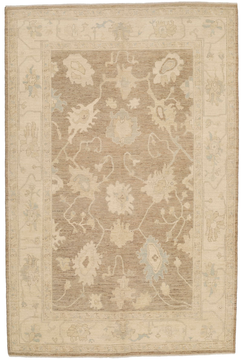 6x9 Brown and Ivory Turkish Oushak Rug