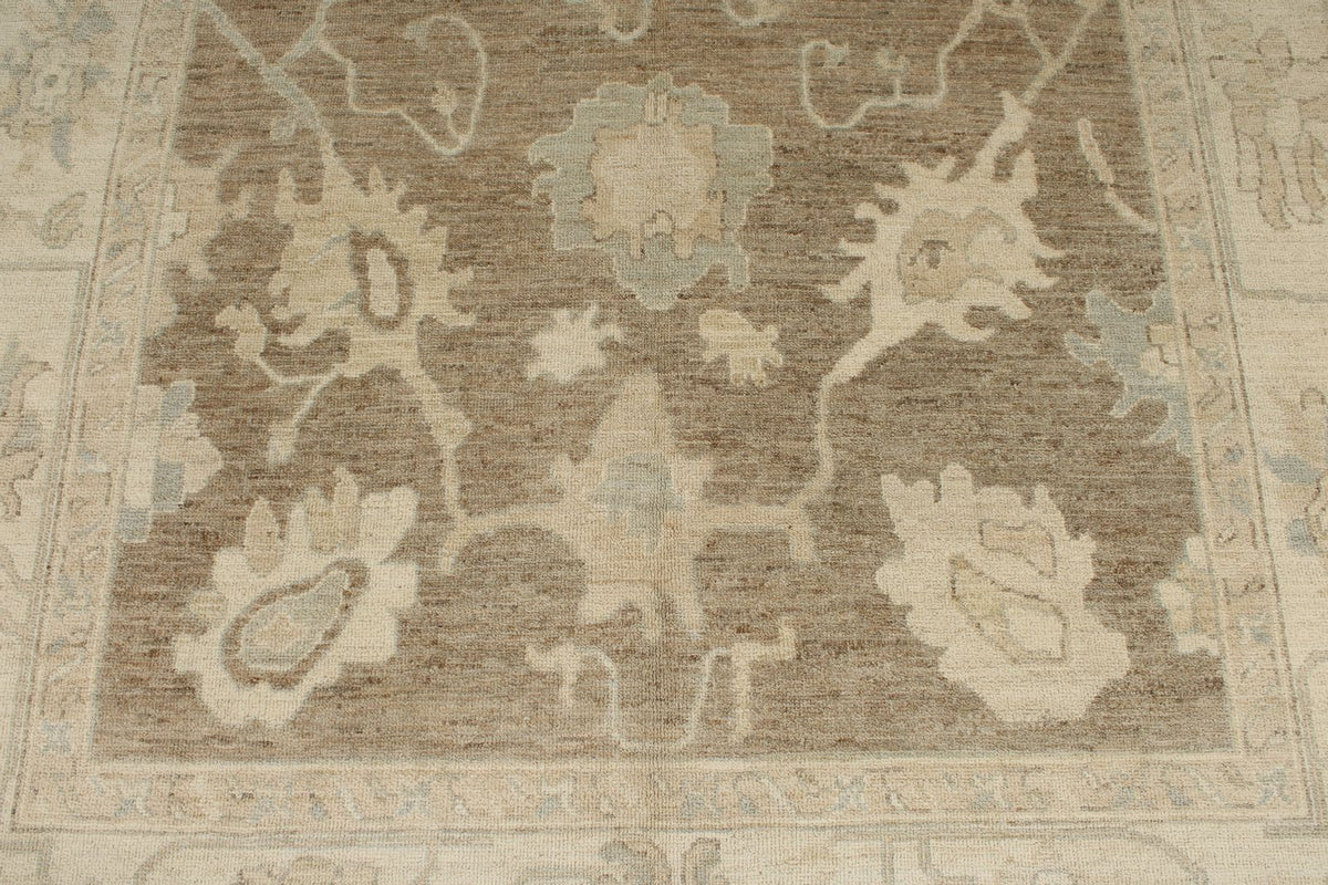 6x9 Brown and Ivory Turkish Oushak Rug
