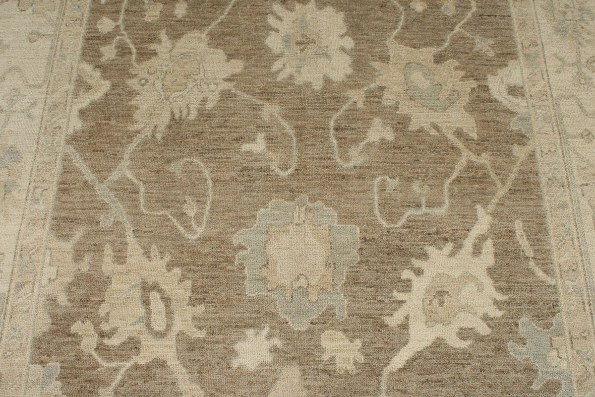 6x9 Brown and Ivory Turkish Oushak Rug
