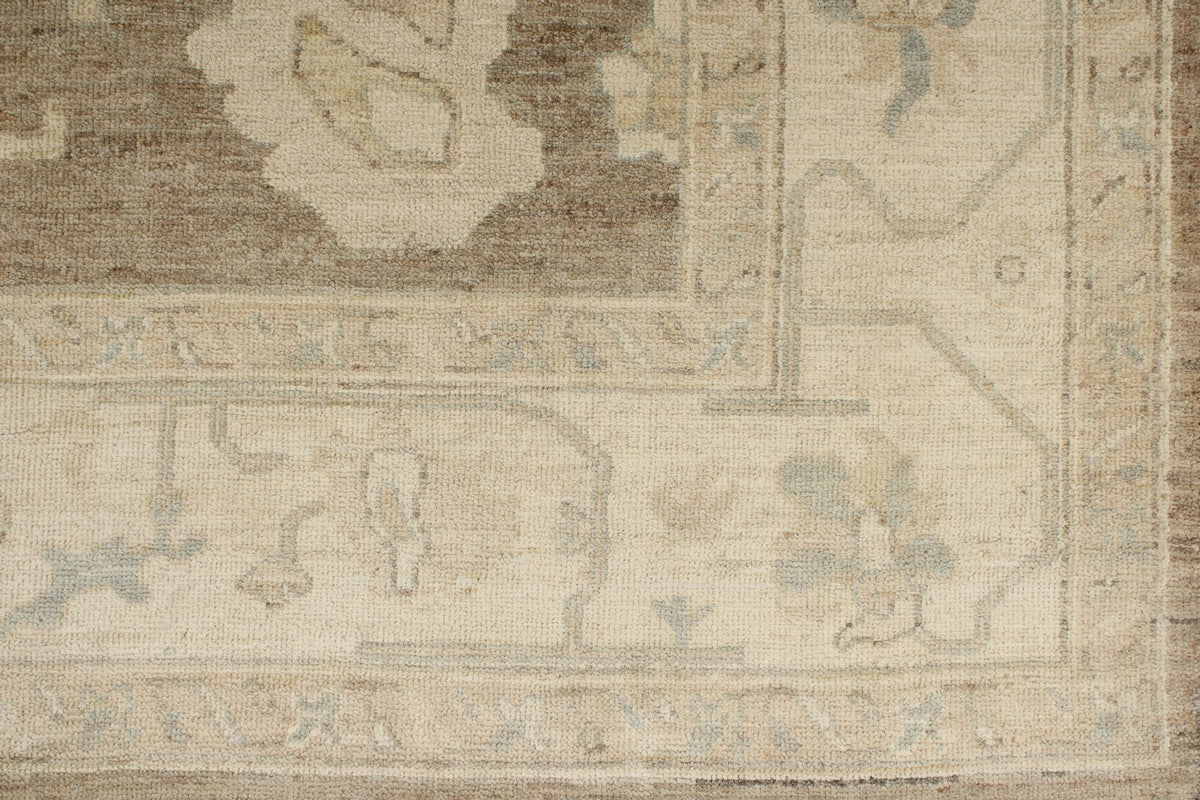 6x9 Brown and Ivory Turkish Oushak Rug