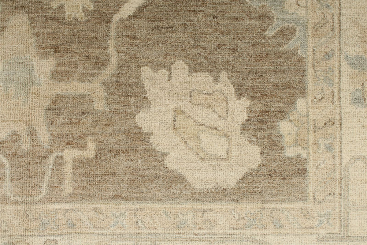 6x9 Brown and Ivory Turkish Oushak Rug