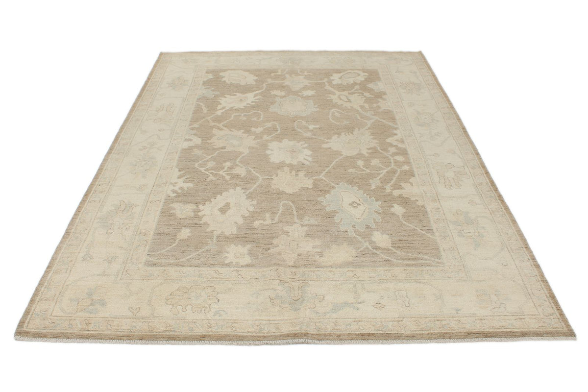 6x9 Brown and Ivory Turkish Oushak Rug
