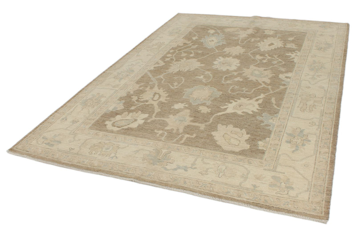 6x9 Brown and Ivory Turkish Oushak Rug