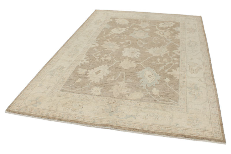 6x9 Brown and Ivory Turkish Oushak Rug