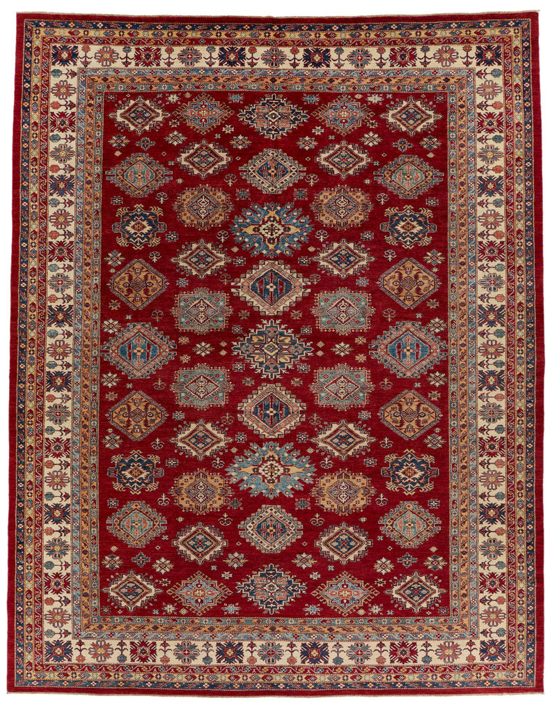 12x15 Red and Ivory Kazak Tribal Rug