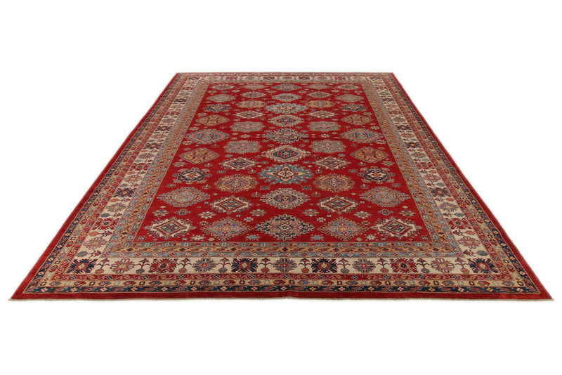 12x15 Red and Ivory Kazak Tribal Rug