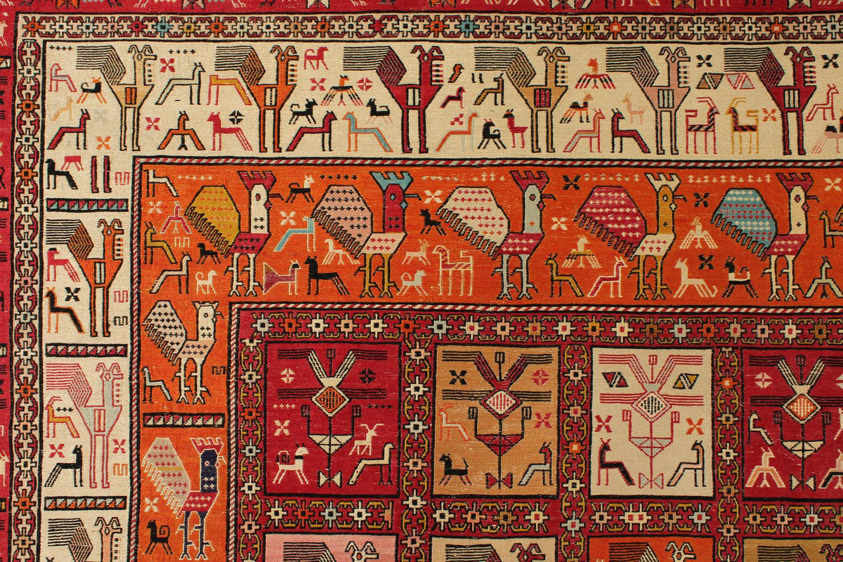 13x18 Multicolor and Ivory Turkish Tribal Rug