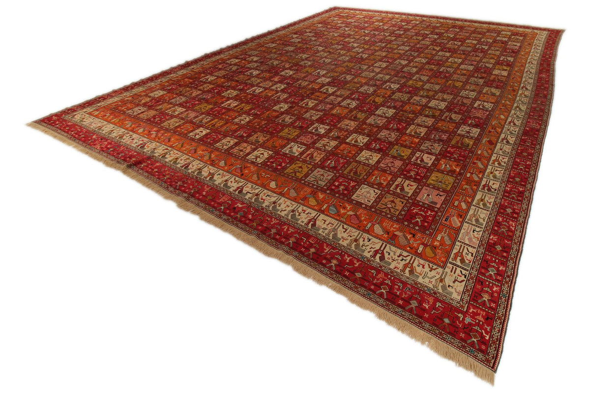 13x18 Multicolor and Ivory Turkish Tribal Rug