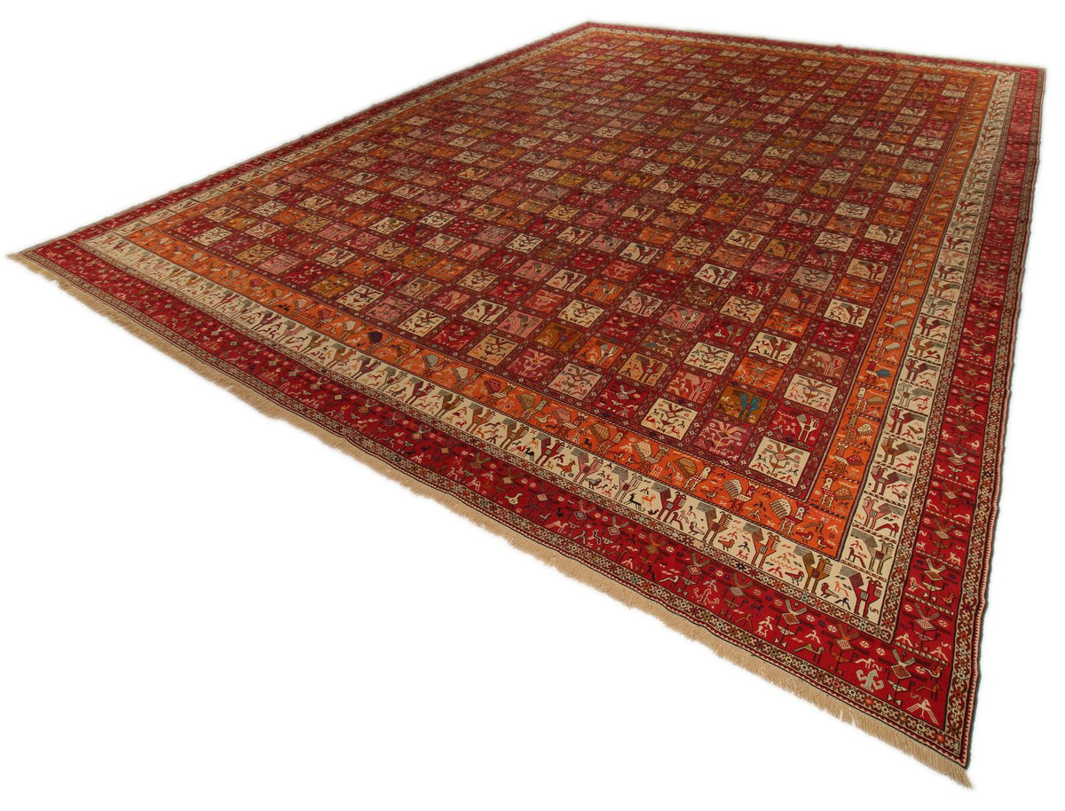 13x18 Multicolor and Ivory Turkish Tribal Rug