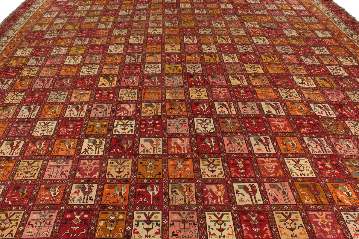 13x18 Multicolor and Ivory Turkish Tribal Rug