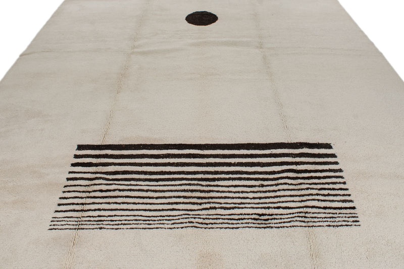 9x13 Ivory and Brown Modern Contemporary Rug
