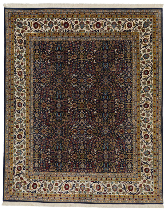 8x10 Navy and Ivory Turkish Silk Rug