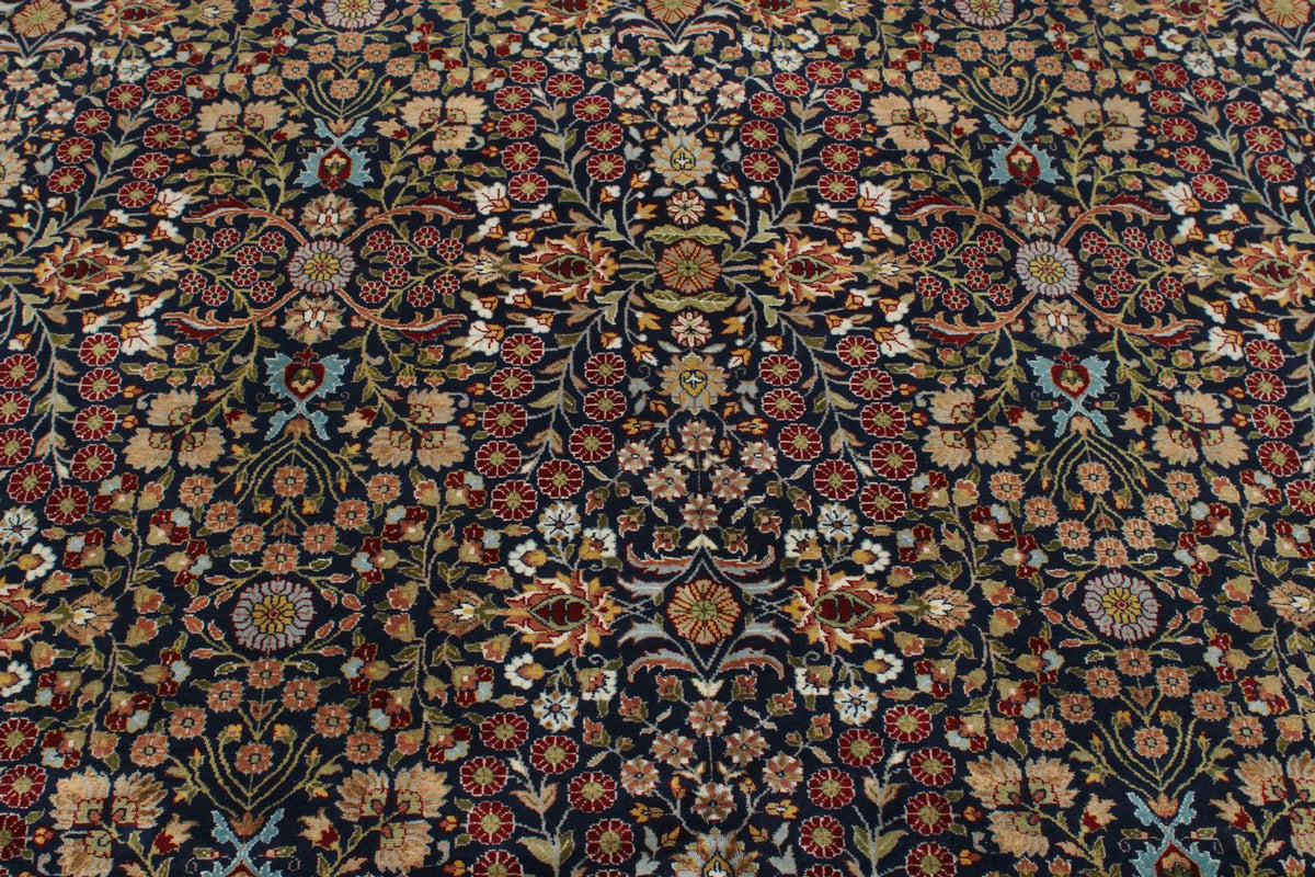 8x10 Navy and Ivory Turkish Silk Rug