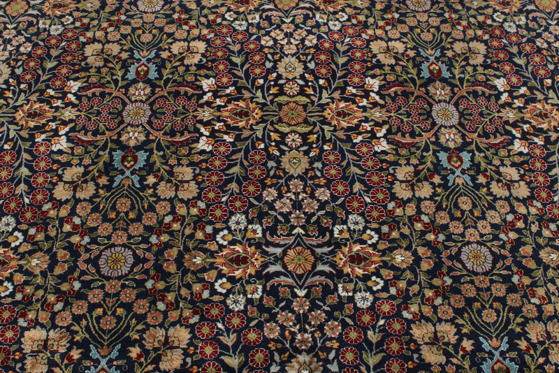 8x10 Navy and Ivory Turkish Silk Rug