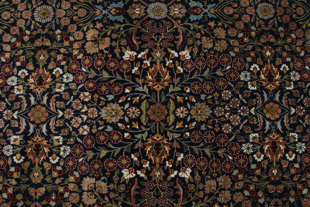 8x10 Navy and Ivory Turkish Silk Rug