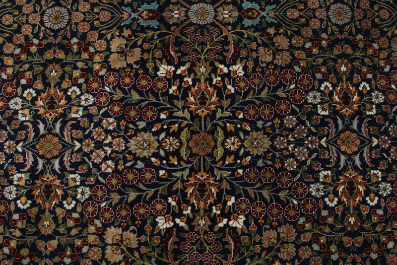 8x10 Navy and Ivory Turkish Silk Rug