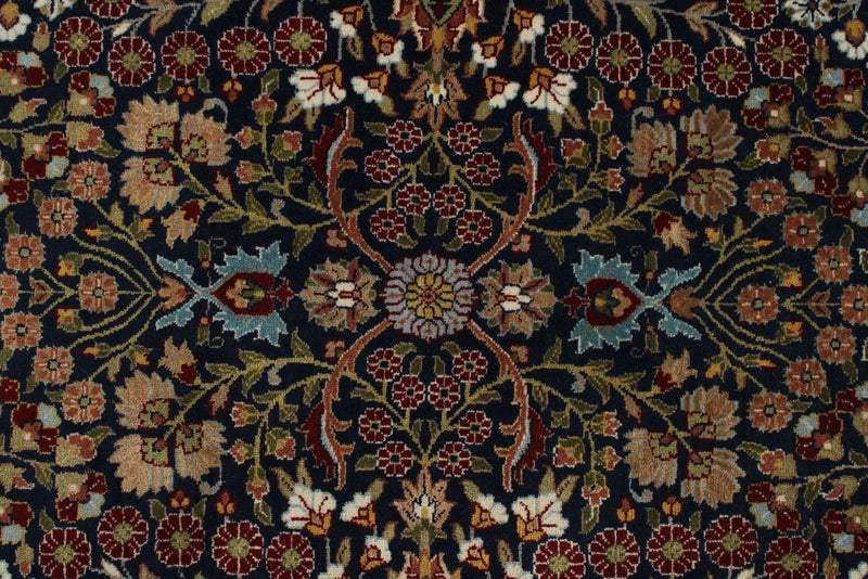 8x10 Navy and Ivory Turkish Silk Rug