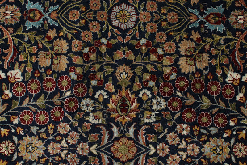 8x10 Navy and Ivory Turkish Silk Rug