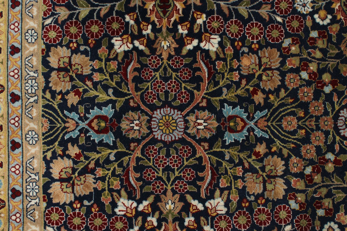 8x10 Navy and Ivory Turkish Silk Rug