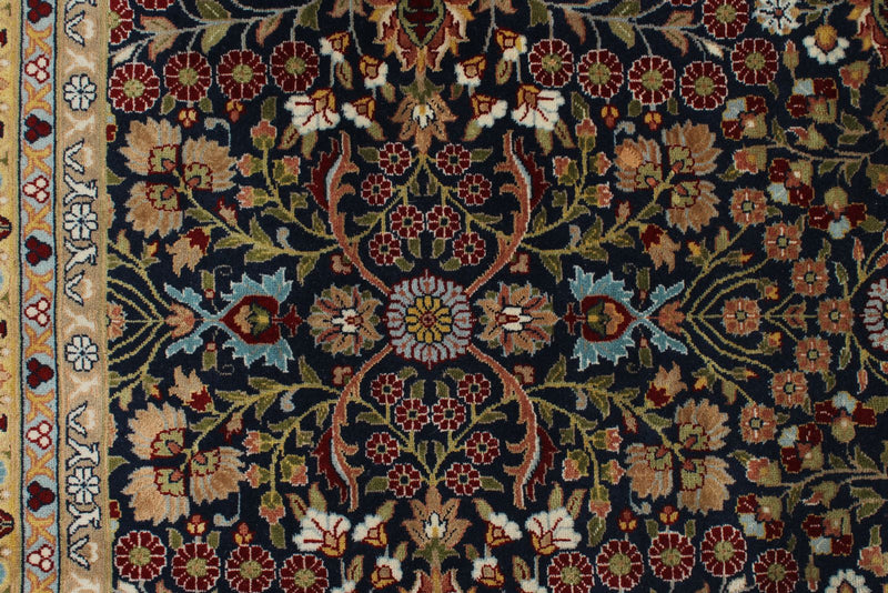 8x10 Navy and Ivory Turkish Silk Rug