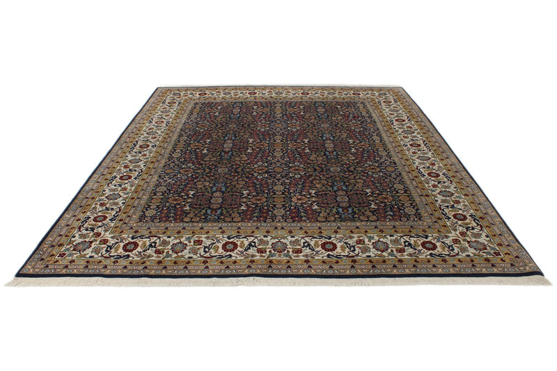 8x10 Navy and Ivory Turkish Silk Rug