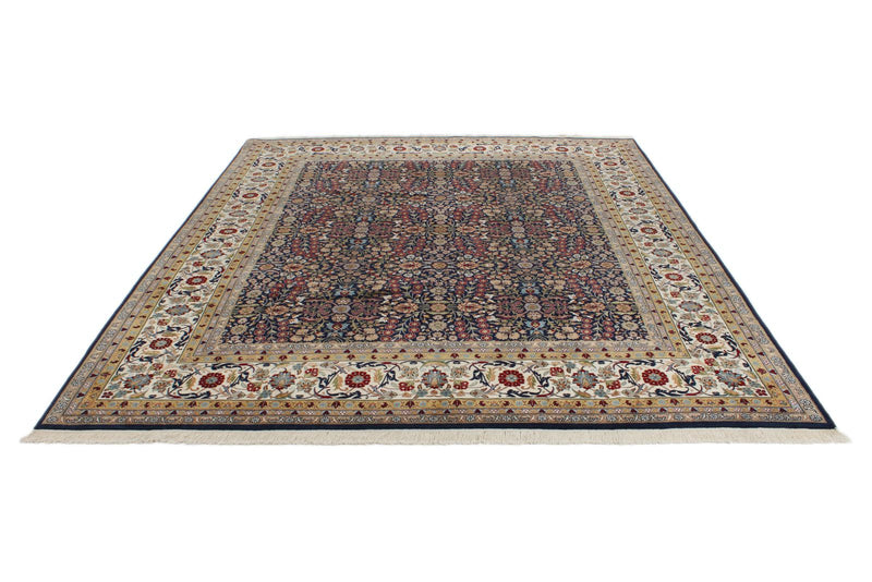 8x10 Navy and Ivory Turkish Silk Rug