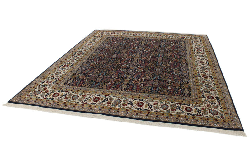 8x10 Navy and Ivory Turkish Silk Rug