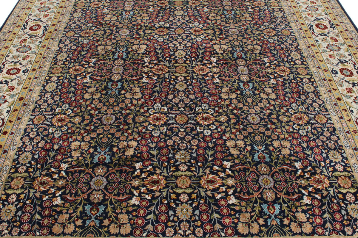 8x10 Navy and Ivory Turkish Silk Rug