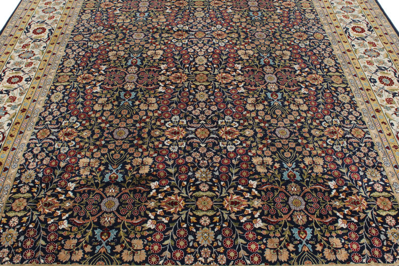 8x10 Navy and Ivory Turkish Silk Rug