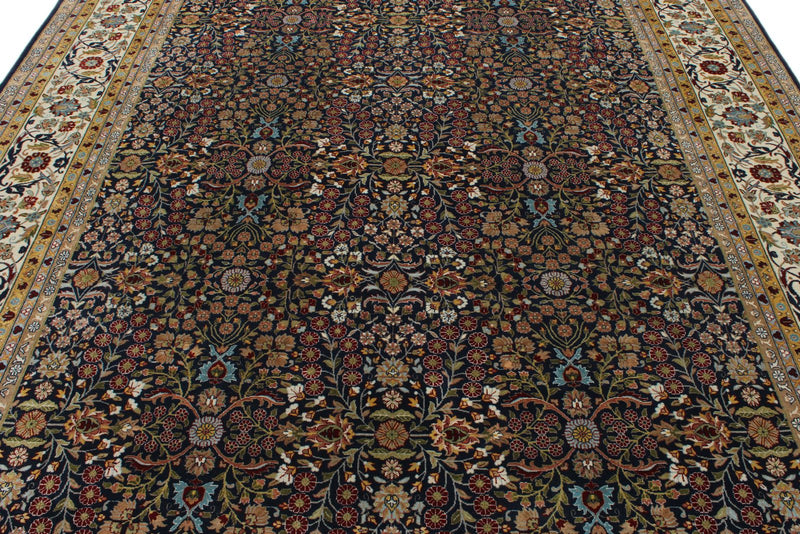 8x10 Navy and Ivory Turkish Silk Rug