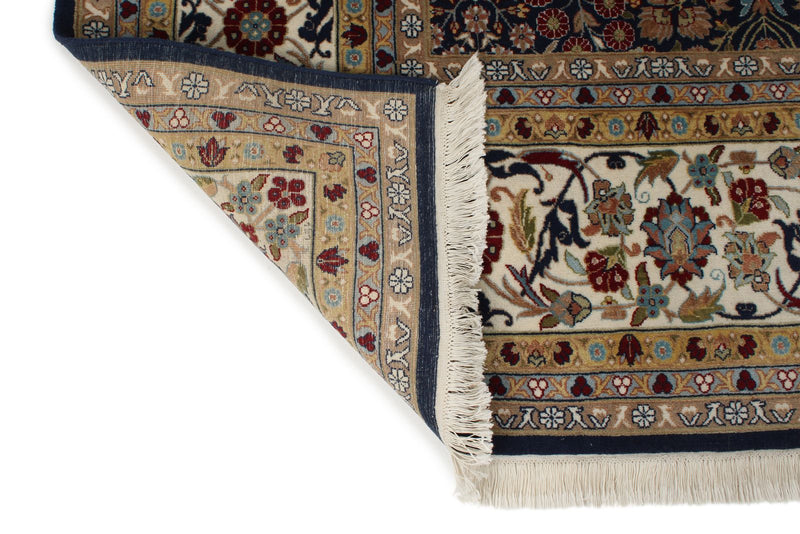 8x10 Navy and Ivory Turkish Silk Rug
