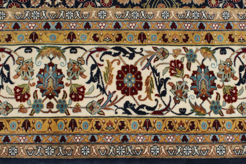 8x10 Navy and Ivory Turkish Silk Rug